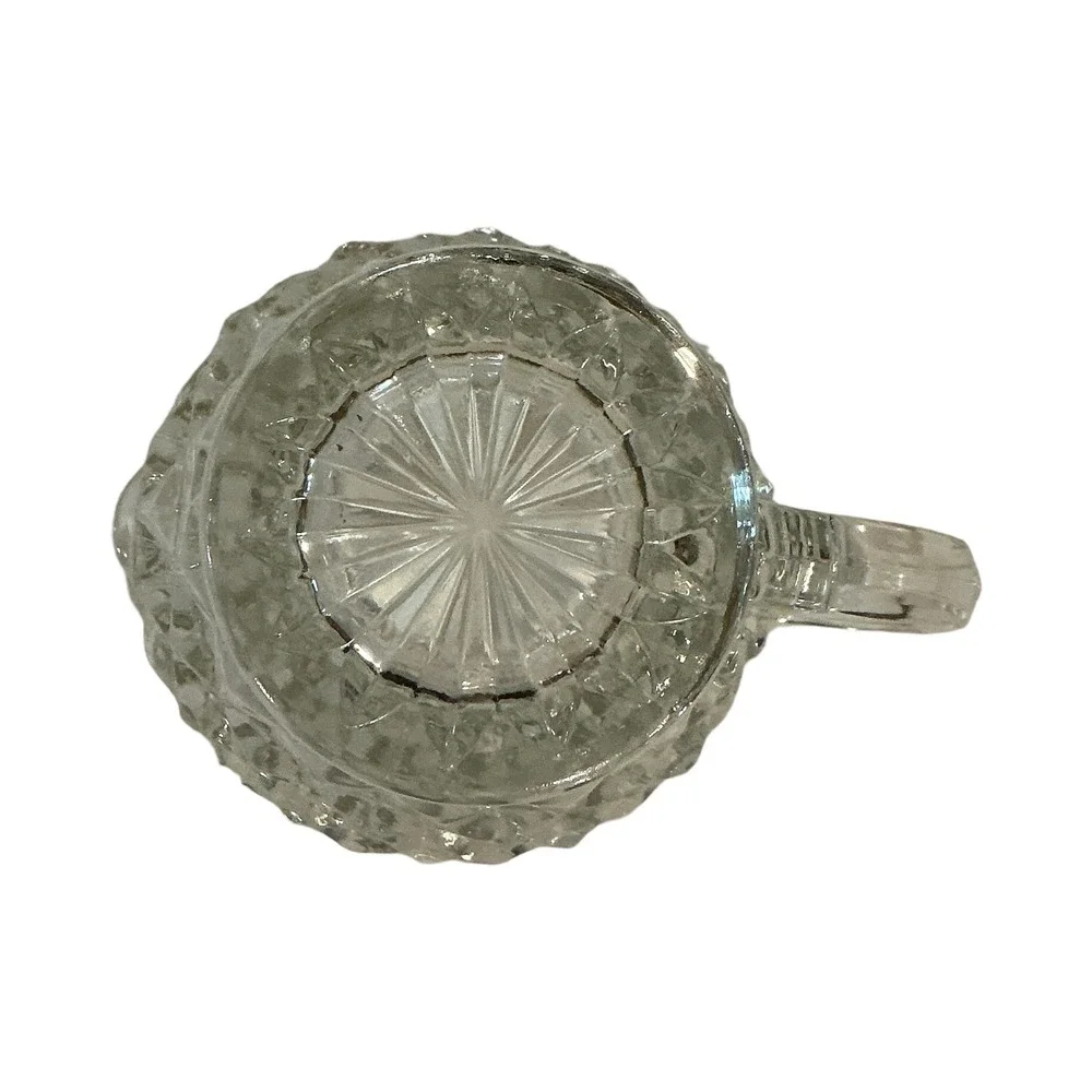 Vintage Clear Pressed Glass Diamond Point Creamer Pitcher 4x4x2.5